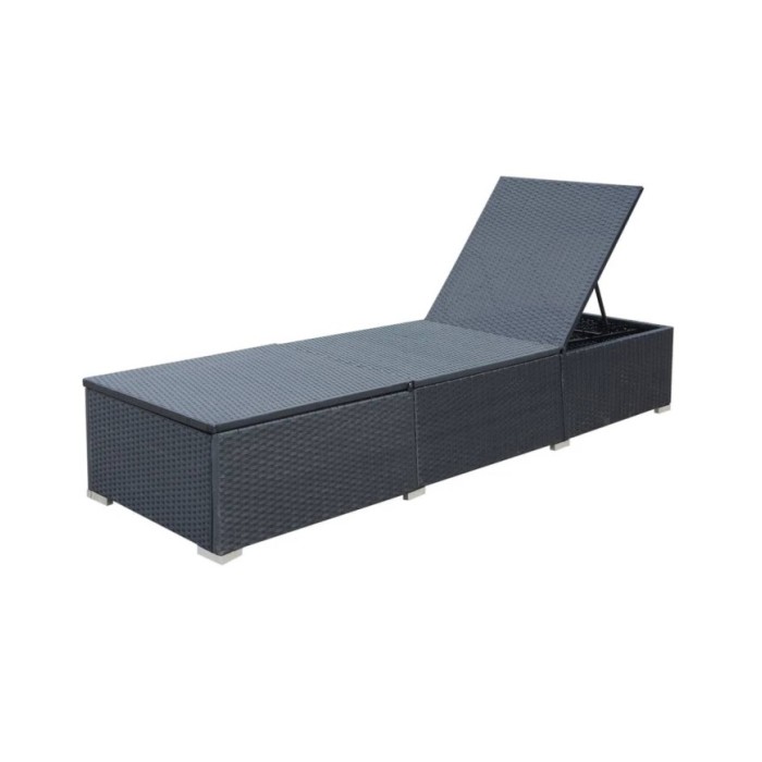Chaise longue avec coussin Résine tressée Noir