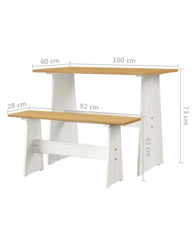 Meubles à dîner 3 pcs Marron miel et blanc Bois de pin massif