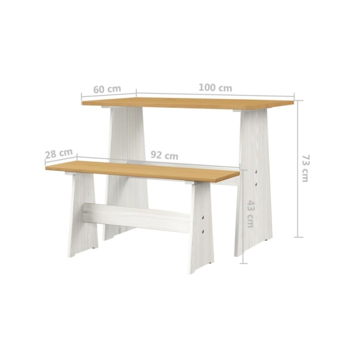 Meubles à dîner 3 pcs Marron miel et blanc Bois de pin massif