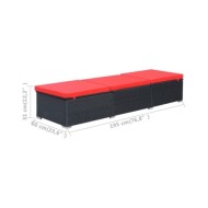 Chaise longue avec coussin Résine tressée Noir