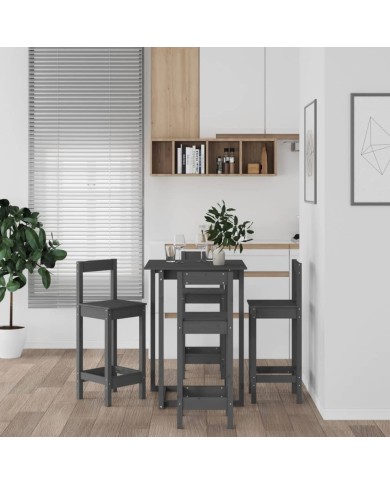 Ensemble de bar 5 pcs Gris Bois de pin massif