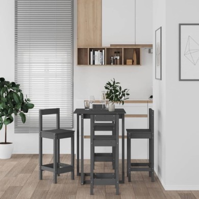 Ensemble de bar 5 pcs Gris Bois de pin massif