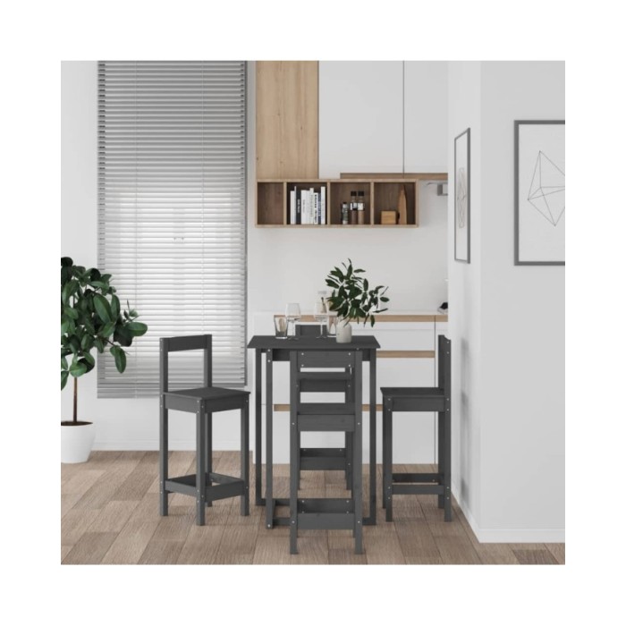 Ensemble de bar 5 pcs Gris Bois de pin massif