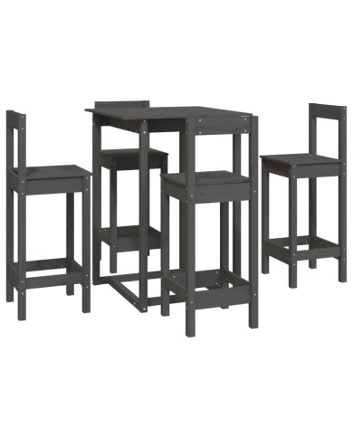 Ensemble de bar 5 pcs Gris Bois de pin massif