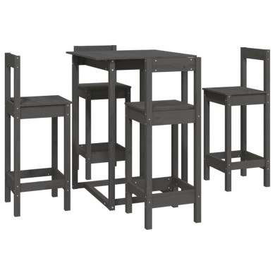 Ensemble de bar 5 pcs Gris Bois de pin massif