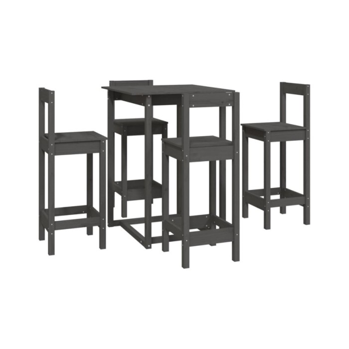 Ensemble de bar 5 pcs Gris Bois de pin massif