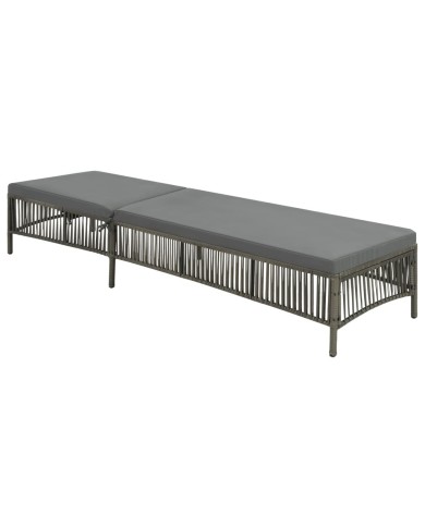 Chaise longue avec coussin Résine tressée Gris