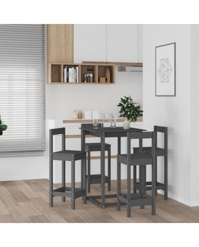 Ensemble de bar 5 pcs Gris Bois de pin massif