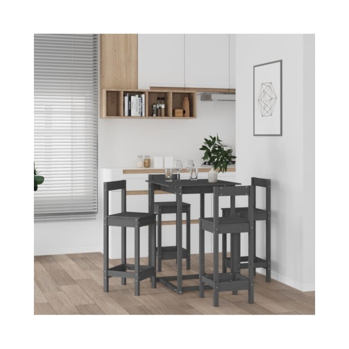 Ensemble de bar 5 pcs Gris Bois de pin massif