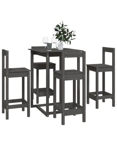 Ensemble de bar 5 pcs Gris Bois de pin massif