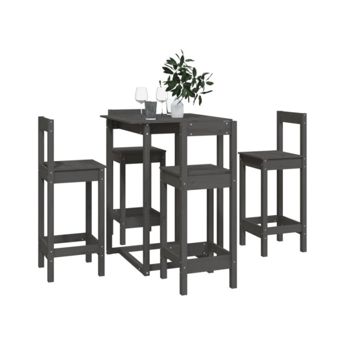 Ensemble de bar 5 pcs Gris Bois de pin massif