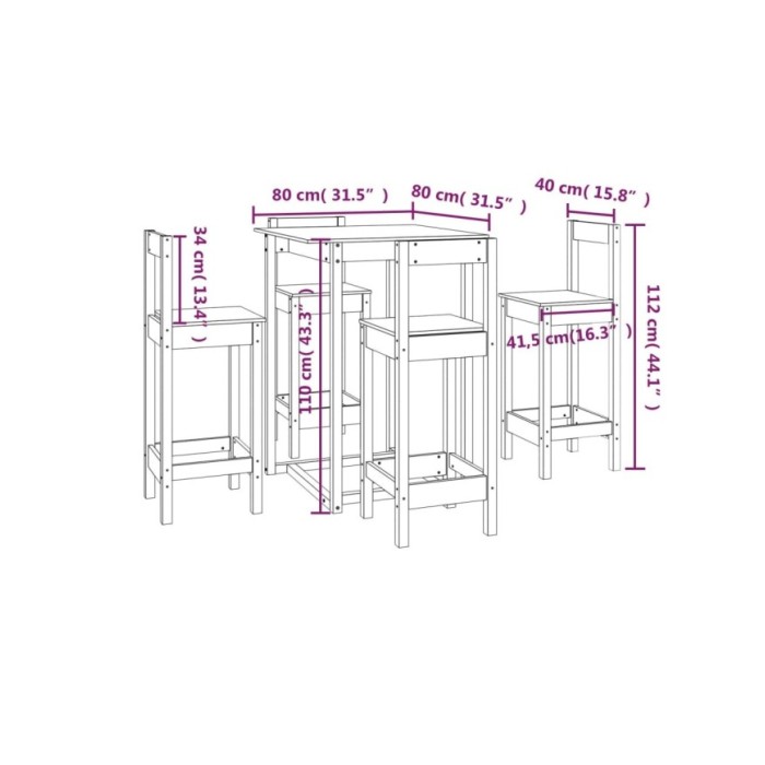 Ensemble de bar 5 pcs Gris Bois de pin massif
