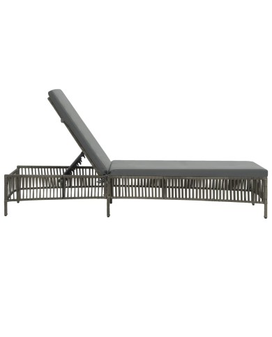 Chaise longue avec coussin Résine tressée Gris