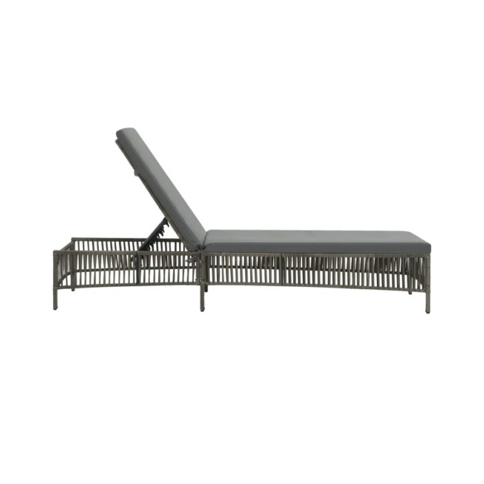 Chaise longue avec coussin Résine tressée Gris