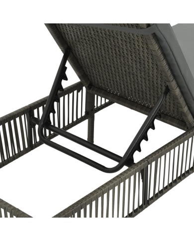 Chaise longue avec coussin Résine tressée Gris