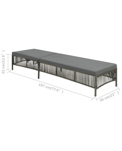 Chaise longue avec coussin Résine tressée Gris