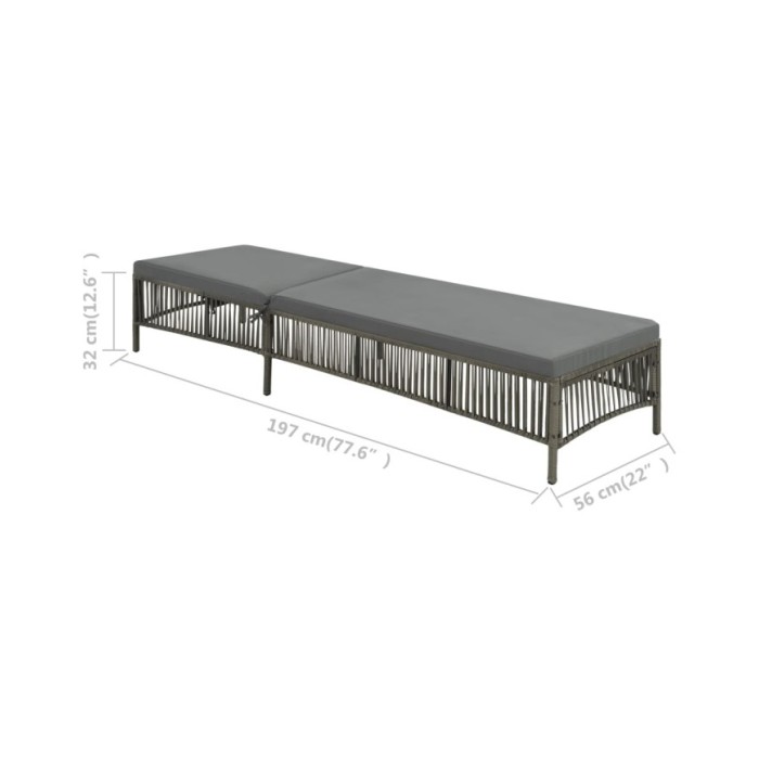 Chaise longue avec coussin Résine tressée Gris