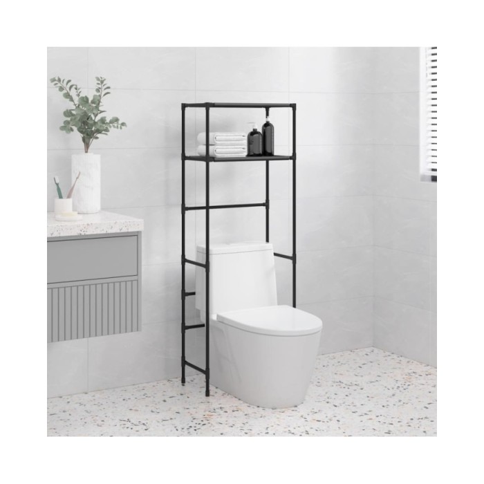 Support de rangement 2 niveaux sur toilette Noir 53,5x28x143 cm