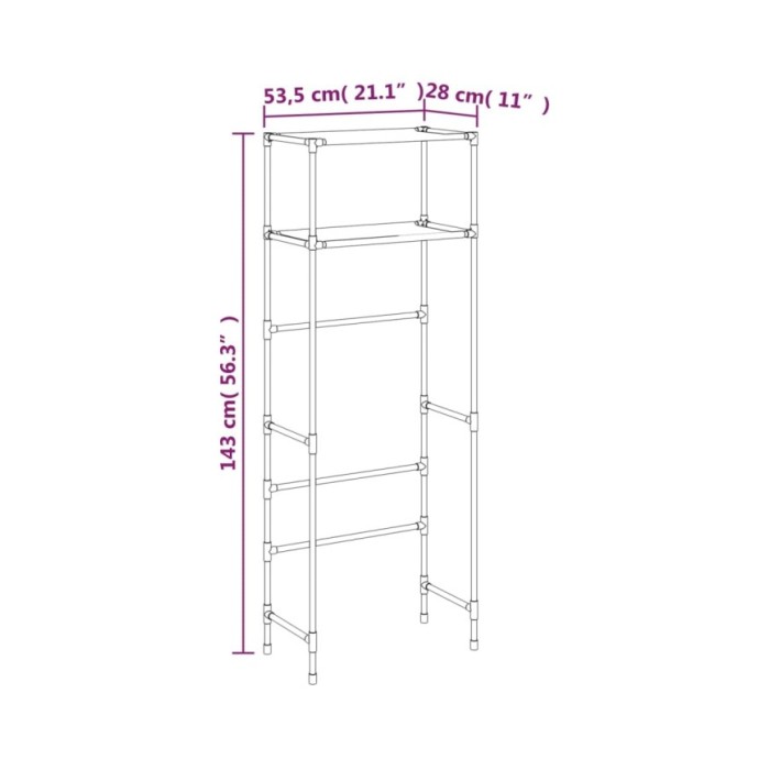 Support de rangement 2 niveaux sur toilette Noir 53,5x28x143 cm
