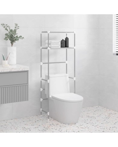Support de rangement 2 niveaux sur toilette Gris 53,5x28x143 cm
