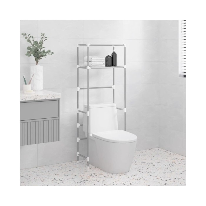 Support de rangement 2 niveaux sur toilette Gris 53,5x28x143 cm