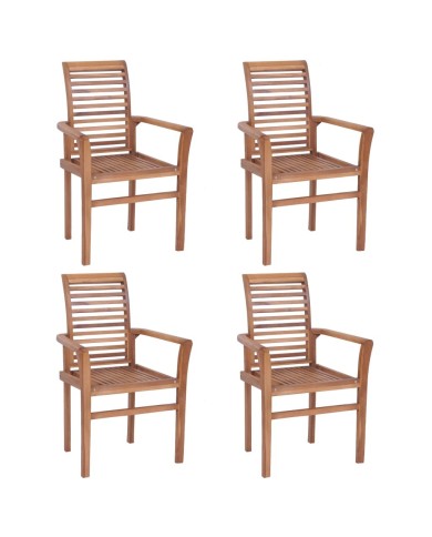 Chaises de salle à manger empilables 4 pcs Teck massif