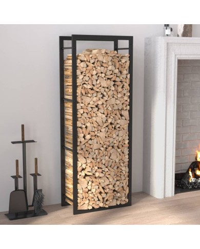 Portant de bois de chauffage Noir mat 50x28x132 cm Acier