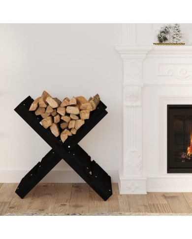Porte-bûches Noir 47x39,5x48 cm Bois massif de pin