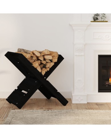 Porte-bûches Noir 47x39,5x48 cm Bois massif de pin