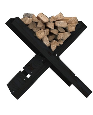 Porte-bûches Noir 47x39,5x48 cm Bois massif de pin