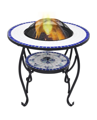 Table de foyer mosaïque Bleu et blanc 68 cm Céramique