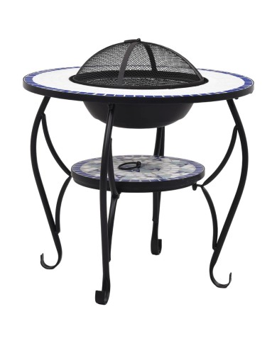 Table de foyer mosaïque Bleu et blanc 68 cm Céramique