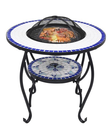 Table de foyer mosaïque Bleu et blanc 68 cm Céramique
