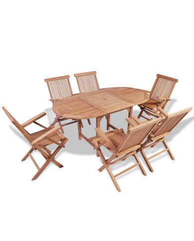 Mobilier à dîner d'extérieur 7 pcs Bois de teck solide
