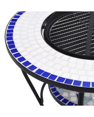 Table de foyer mosaïque Bleu et blanc 68 cm Céramique