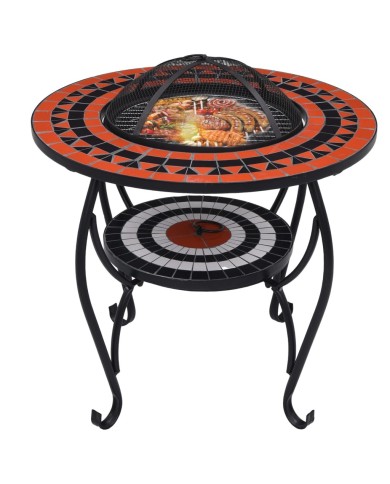 Table de foyer mosaïque Terre cuite et blanc 68 cm Céramique