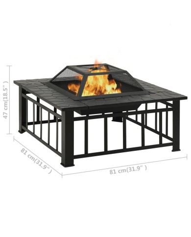 Foyer de jardin avec tisonnier 81x81x47 cm XXL Acier