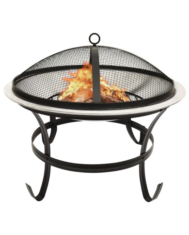Foyer et barbecue avec tisonnier 2 en 1 56x56x49 cm Inox