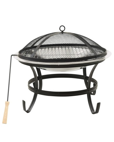 Foyer et barbecue avec tisonnier 2 en 1 56x56x49 cm Inox