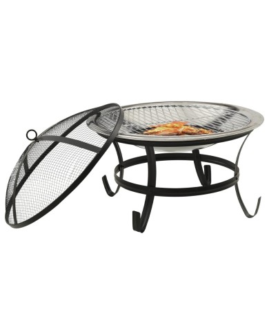 Foyer et barbecue avec tisonnier 2 en 1 56x56x49 cm Inox