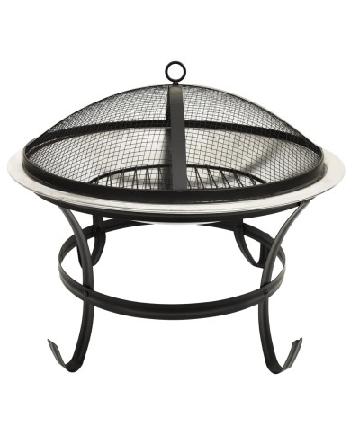 Foyer et barbecue avec tisonnier 2 en 1 56x56x49 cm Inox