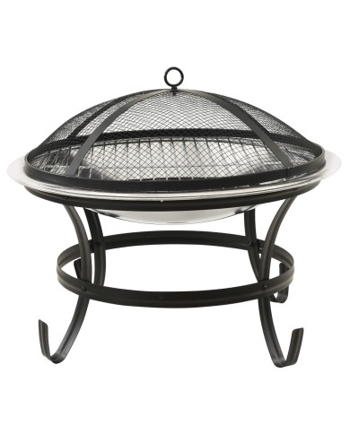 Foyer et barbecue avec tisonnier 2 en 1 56x56x49 cm Inox
