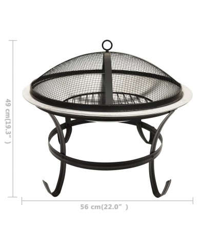 Foyer et barbecue avec tisonnier 2 en 1 56x56x49 cm Inox