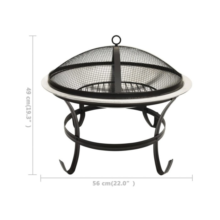 Foyer et barbecue avec tisonnier 2 en 1 56x56x49 cm Inox
