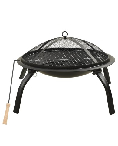 Foyer et barbecue avec tisonnier 2 en 1 56x56x49 cm Acier