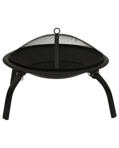 Foyer et barbecue avec tisonnier 2 en 1 56x56x49 cm Acier
