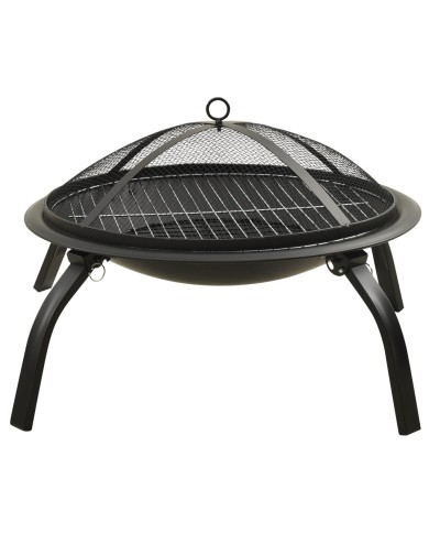 Foyer et barbecue avec tisonnier 2 en 1 56x56x49 cm Acier