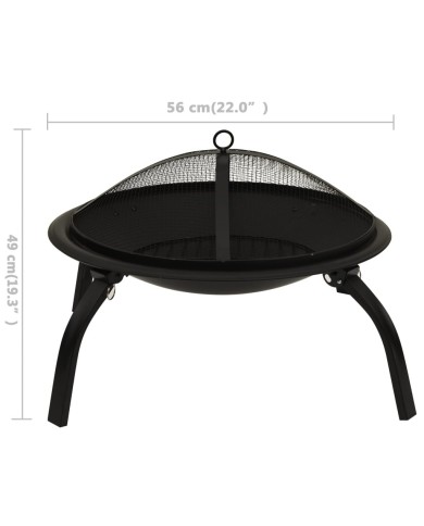 Foyer et barbecue avec tisonnier 2 en 1 56x56x49 cm Acier