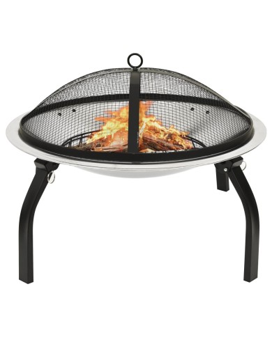 Foyer et barbecue avec tisonnier 2 en 1 56x56x49 cm Inox