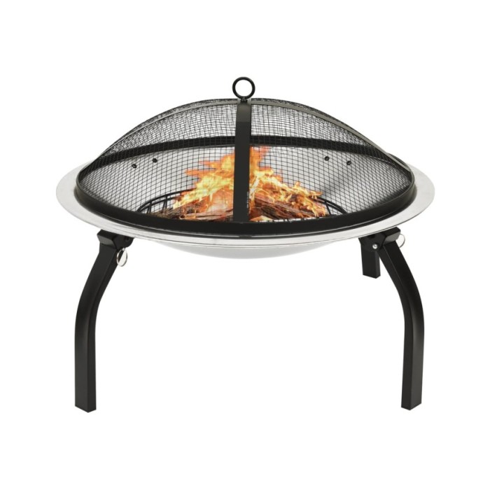 Foyer et barbecue avec tisonnier 2 en 1 56x56x49 cm Inox